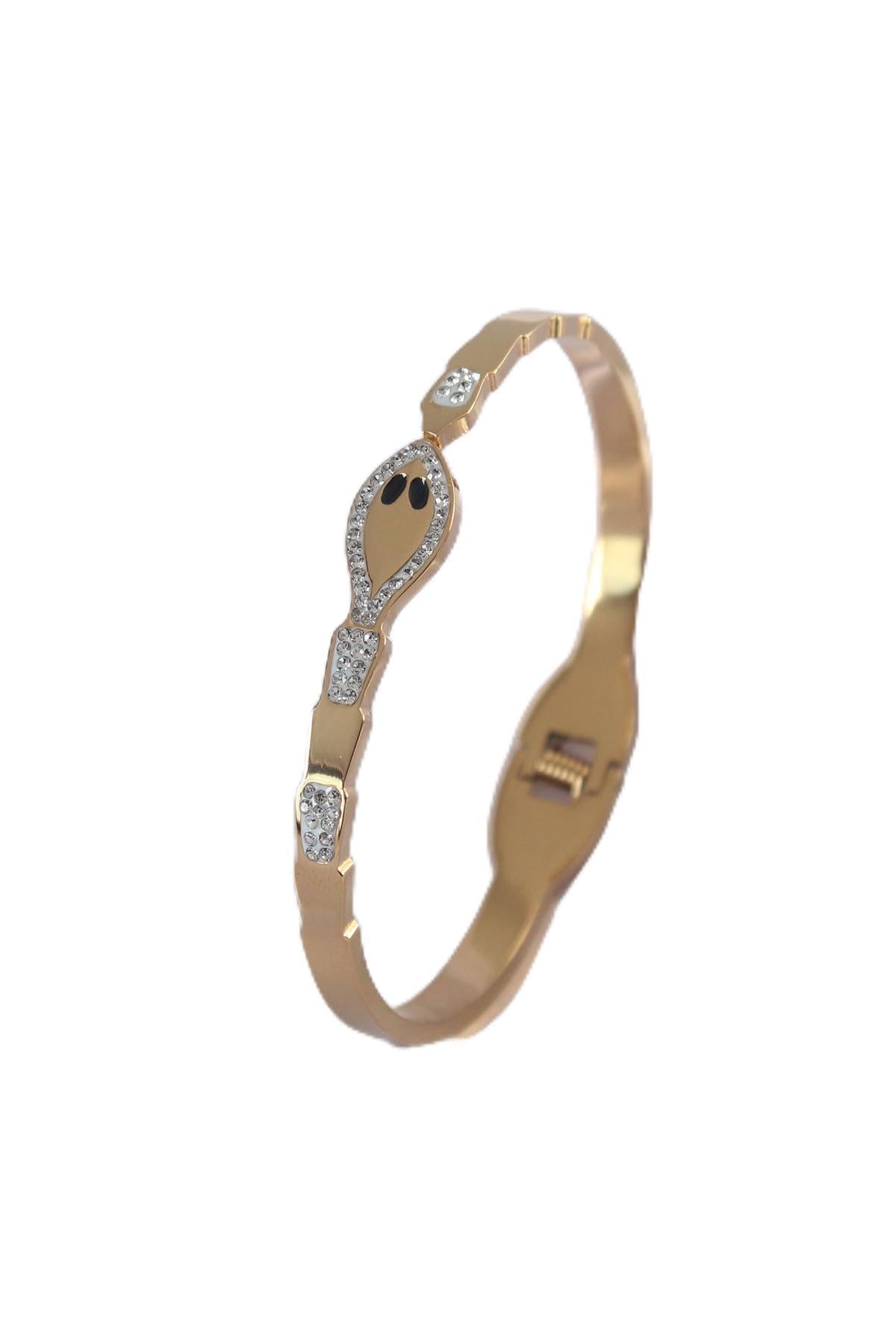 MiyanGo(2977) 316L Çelik Gold Renk Yılan Model Zirkon Taş Detay Kadın Kelepçe - TJ-BB5054 Çok Renkli Tek Ebat