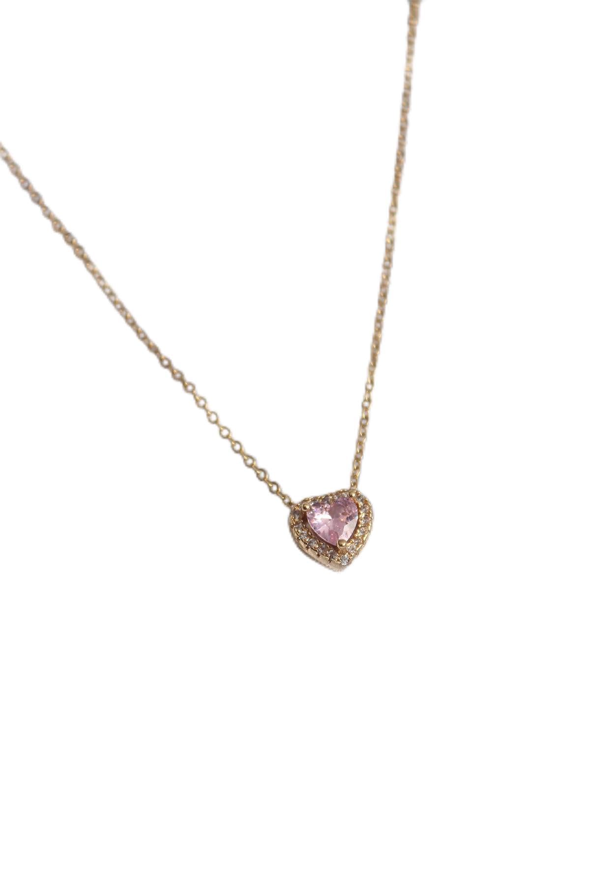 MiyanGo(1046) 316L Çelik Zincir Gold Renk Pembe Zirkon Taşlı Charm Kadın Kolye - TJ-BKO7818 RENKLİ Tek Ebat
