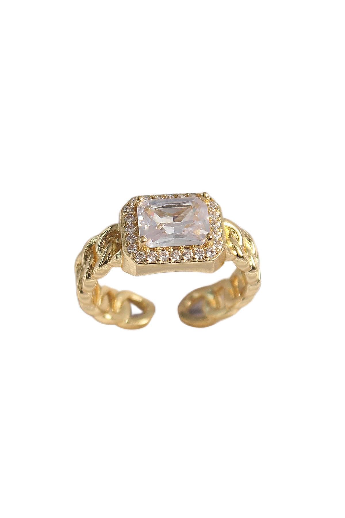 MiyanGo(1720) Pirinç Gold Renk Zincir Model Kare Zirkon Taşlı Kadın Yüzük - TJ-BYK3590 Çok Renkli Tek Ebat