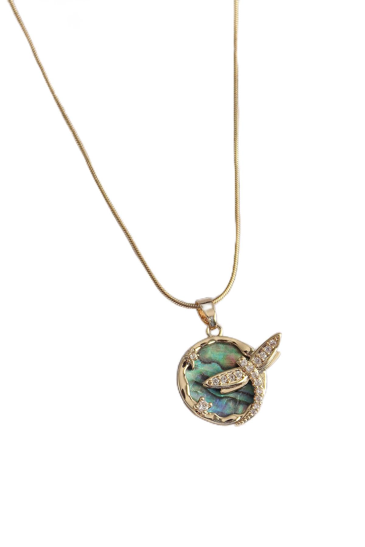 MiyanGo(1556) 316L Çelik Gold Renk Zincir Zirkon Taşlı Yusufçuk Model Kadın Kolye - TJ-BKO9479 Çok Renkli Tek Ebat