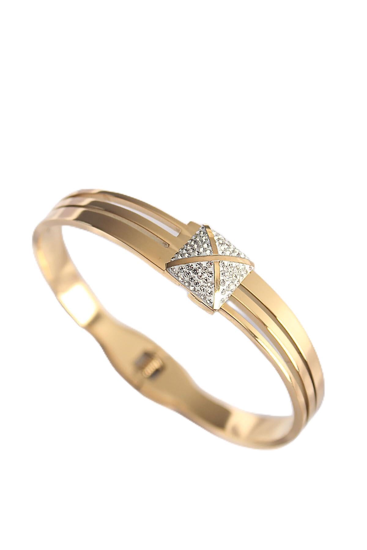 MiyanGo(2975) 316L Çelik Zirkon Taşlı Gold Renk Kadın Kelepçe Bilezik - TJ-BB6024 Çok Renkli Tek Ebat