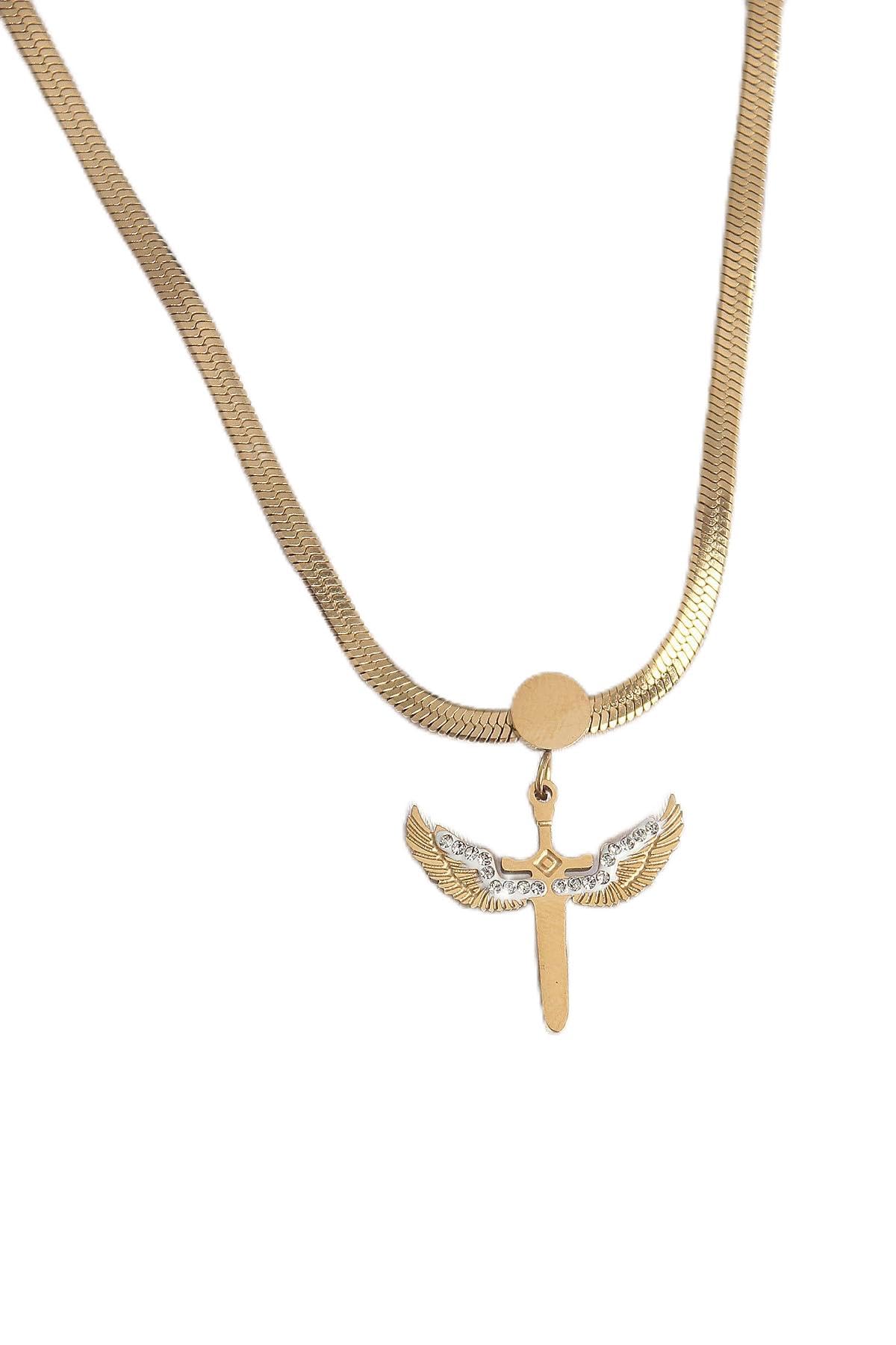 MiyanGo(979) 316L Çelik Gold Renk İtalyan Zincir Zirkon Taş Detaylı Mikail Model Kadın Kolye - TJ-BKO10123 Çok Renkli Tek Ebat