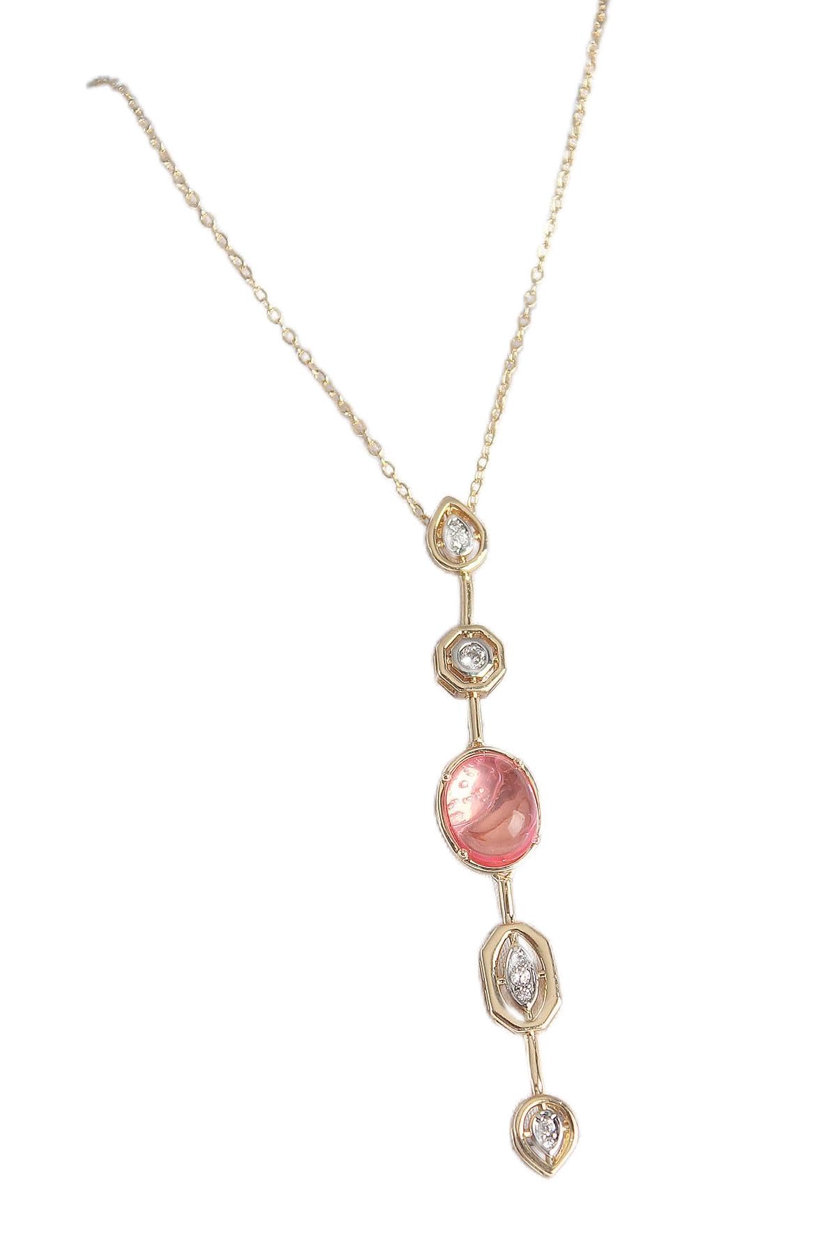MiyanGo(962) Pirinç Zincir Pembe Gold Renk Zirkon Taşlı Y Kolye - TJ-BKO10231 Çok Renkli Tek Ebat