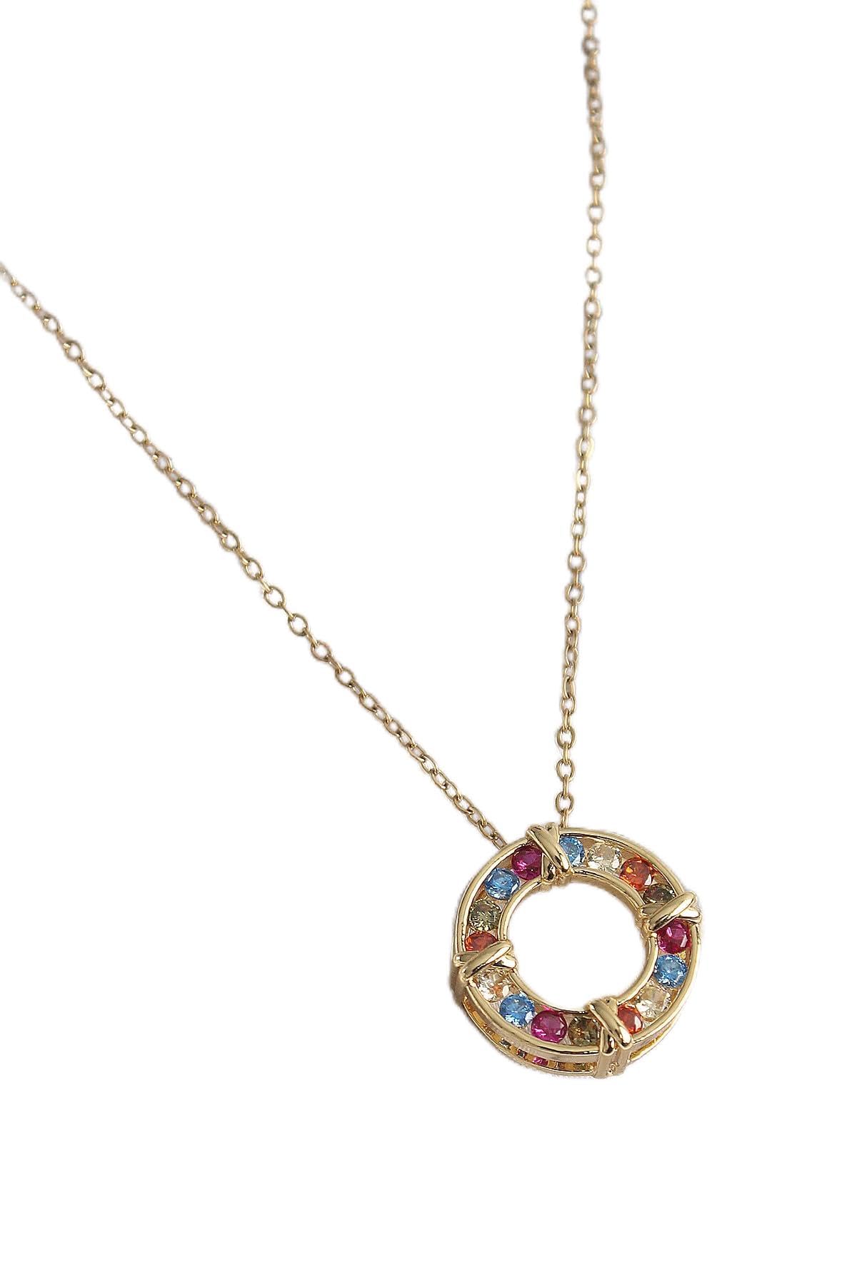 MiyanGo(1553) 316L Çelik Gold Renk Zincir Renkli Zirkon Taşlı Xoxo Model Kadın Kolye - TJ-BKO9628 Çok Renkli Tek Ebat