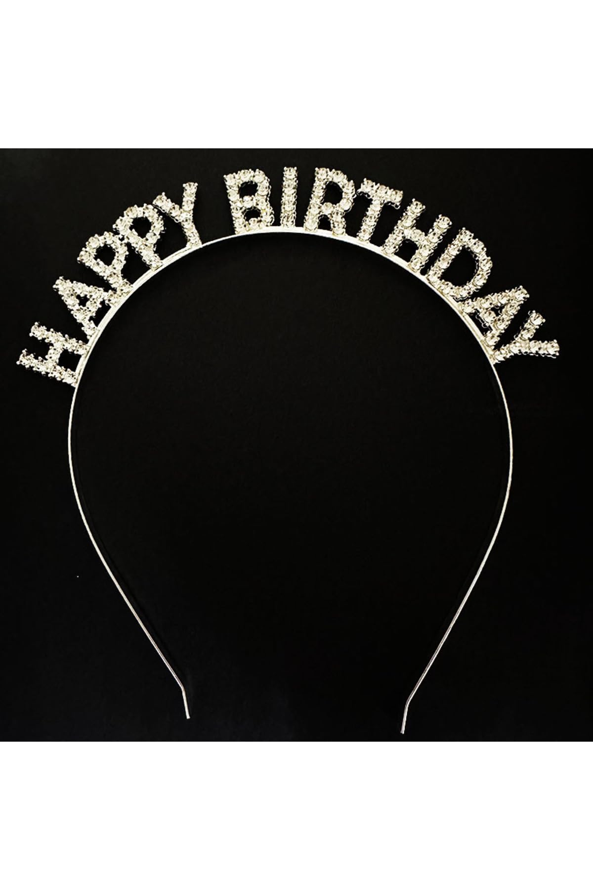 MiyanGo(7315) Gümüş Kristal Taşlı Happy Birthday Doğum Günü Tacı İthal Ürün A Kalite 17x16 cm