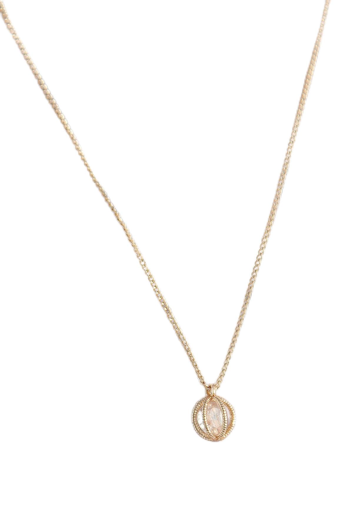 MiyanGo(1182) Pirinç Gold Renk Zirkon Taşlı Daire Kafes Model Kadın Kolye - TJ-BKO9828 renkli Tek Ebat