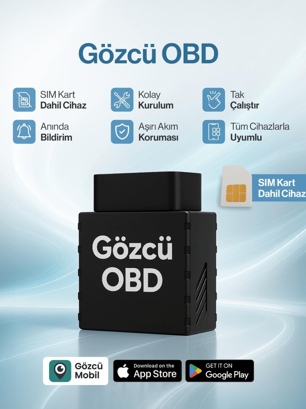 Gözcü Mobil OBD Girişi Araç GPS Takip Cihazı Uyumlu Sistemi Anlık Konum Geçmişe Dönük Konum Takibi Geofence