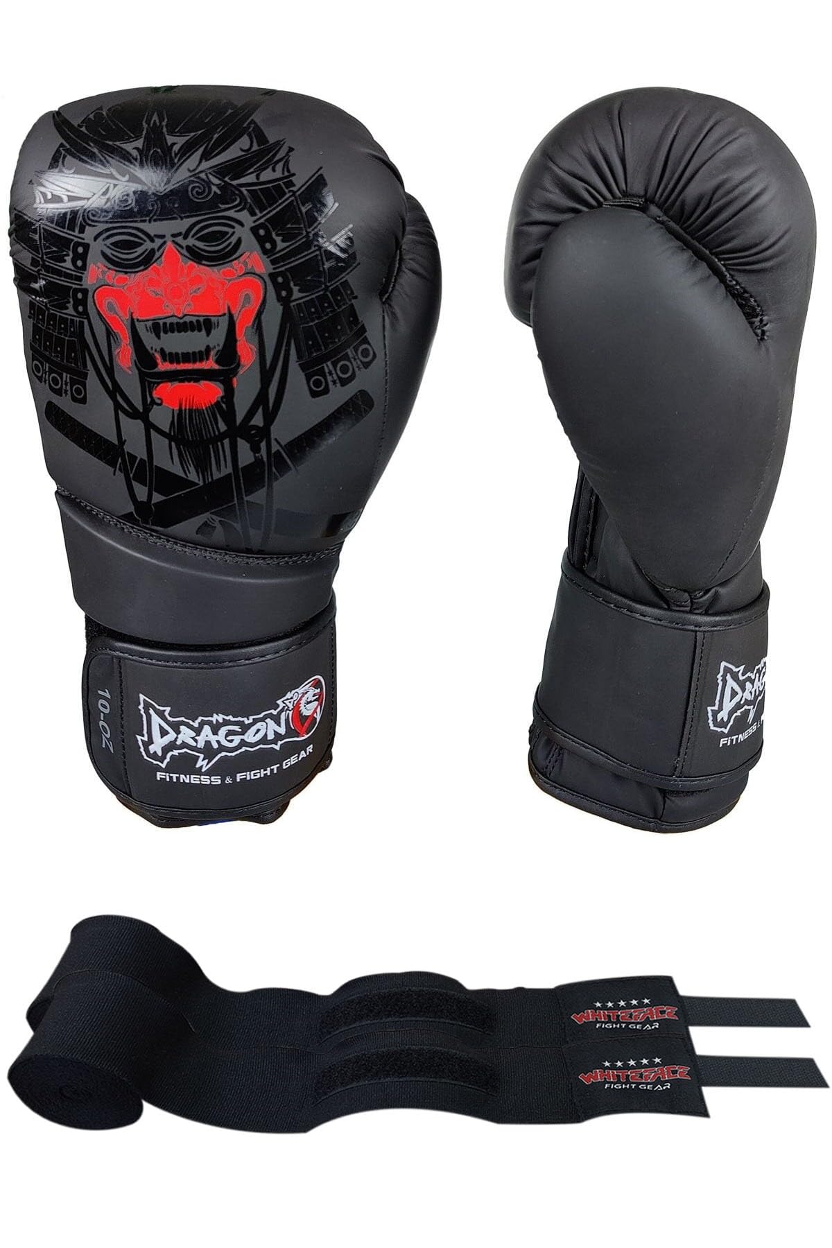 Dragon Do Yakuza Kick Boks Eldiveni Muay Thai Ve Whiteface Bandajı 2’Li Set Siyah 14 Oz,7427119268580