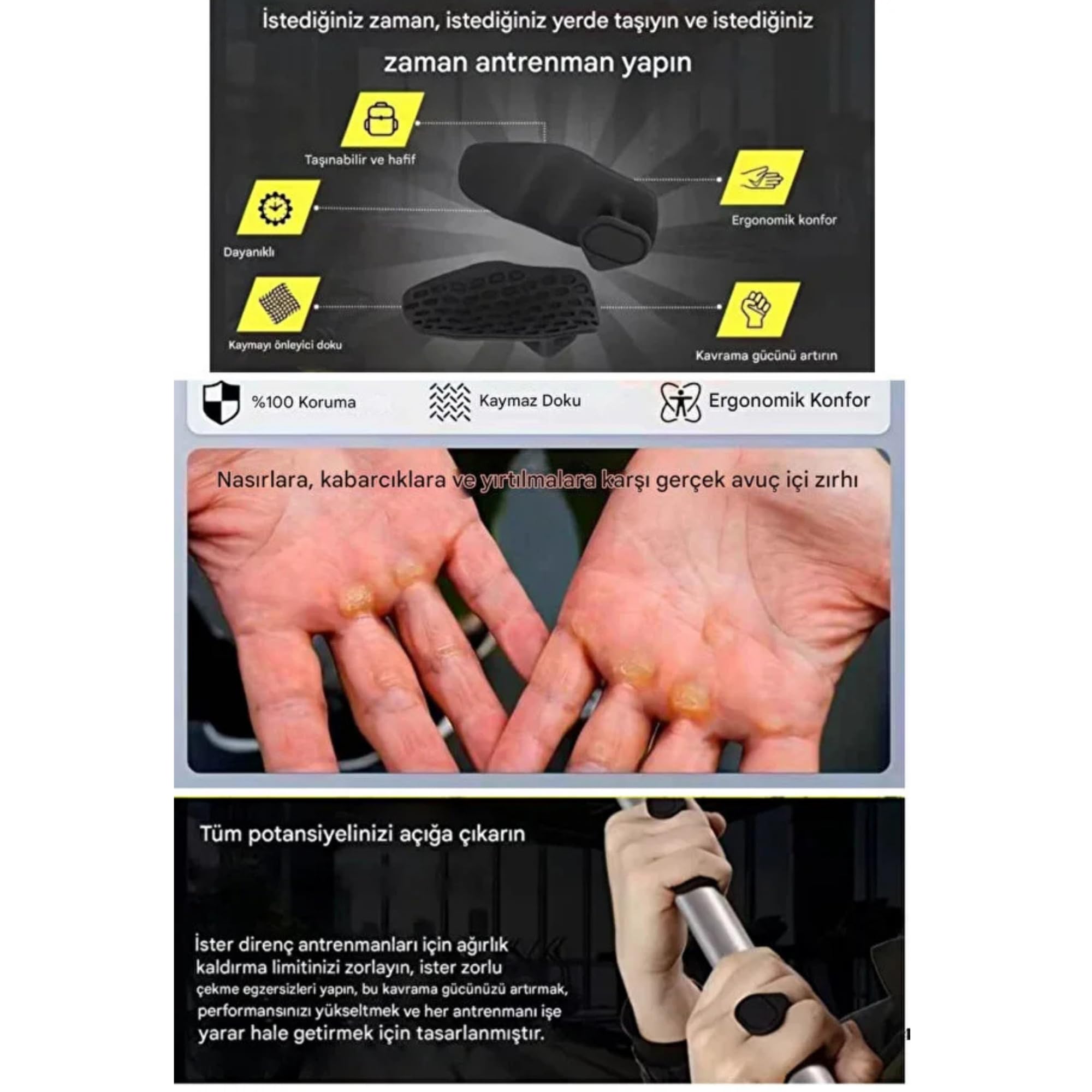 Mingodan Ergonomik Fitness El Koruyucu, Avuç İçi Koruma Dambıl Fitness Ağırlık Kavrama Pedi Kondisyo