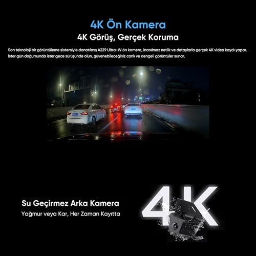 Viofo A229 Ultra-W 2 Kameralı Ön ve Arka Dış Su Geçirmez 4K+4K Sony Starvis 2 Sensörlü Dual HDR Wi-Fi 6 GPS'li Araç Kamerası