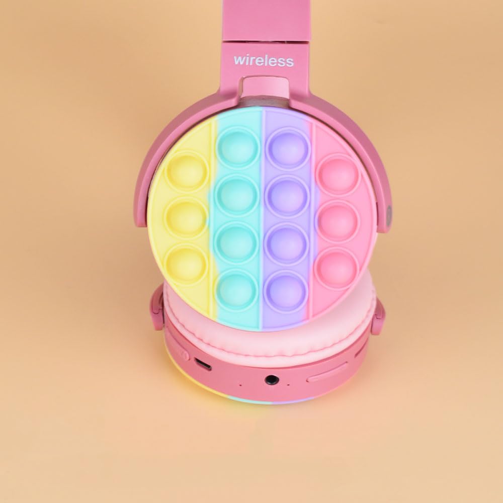 PSR Aksesuar CXT-950 Bluetooth Kulaklık | RGB LED Işıklı Kedi Kulağı Tasarım, Pop It Kulaklık Yüzeyi, Katlanabilir ve Ayarlanabilir Kablosuz Kulak Üstü Kulaklık (Pembe)