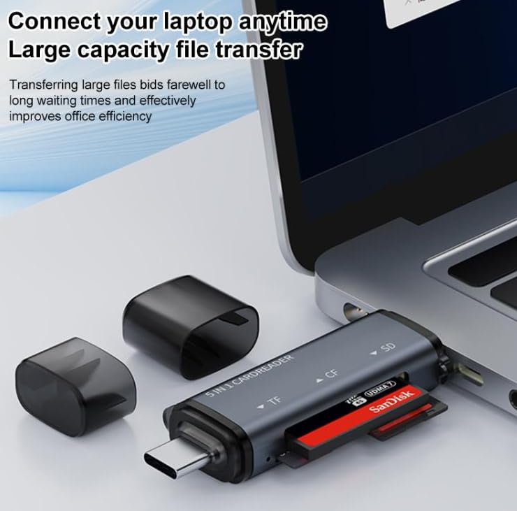 Kyrotech Premium 5-in-1 USB & Type-C Kart Okuyucu, SD, TF, Micro SD, CF, MS Kart Desteği, 480MB/s Hız, Plug Play, Metal Kasa, Toz Geçirmez Tasarım Telefon, Tablet, PC Uyumlu Card Reader