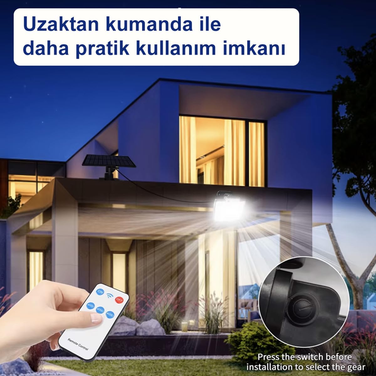 Greentech Güneş Enerjili, Hareket Sensörlü, 228 Boncuk LED Aydınlatma/GT-SL33