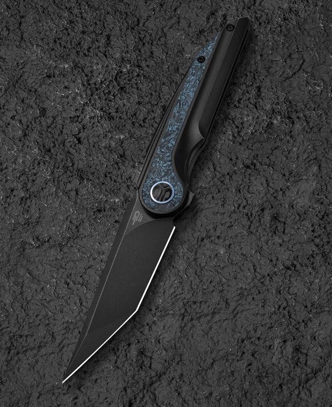 BESTECH BLIND FURY BT2303D Siyah Stonewash Titanyum Gök Mavisi Mermer Kakma Sap M390 Çelik Çakı