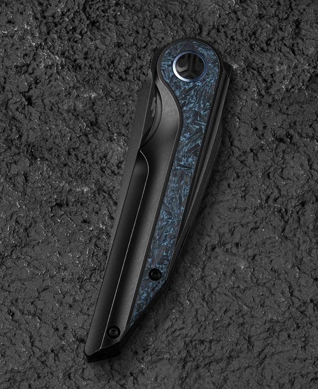 BESTECH BLIND FURY BT2303D Siyah Stonewash Titanyum Gök Mavisi Mermer Kakma Sap M390 Çelik Çakı