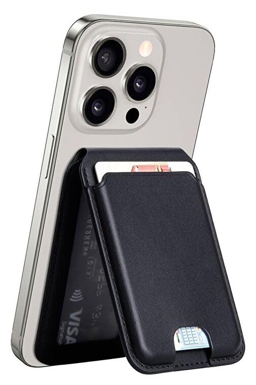 Kilifplus Standlı Deri Görünümlü Manyetik Kartlık, İnce, Şık, MagSafe Uyumlu, Minimalist Telefon Aksesuarı