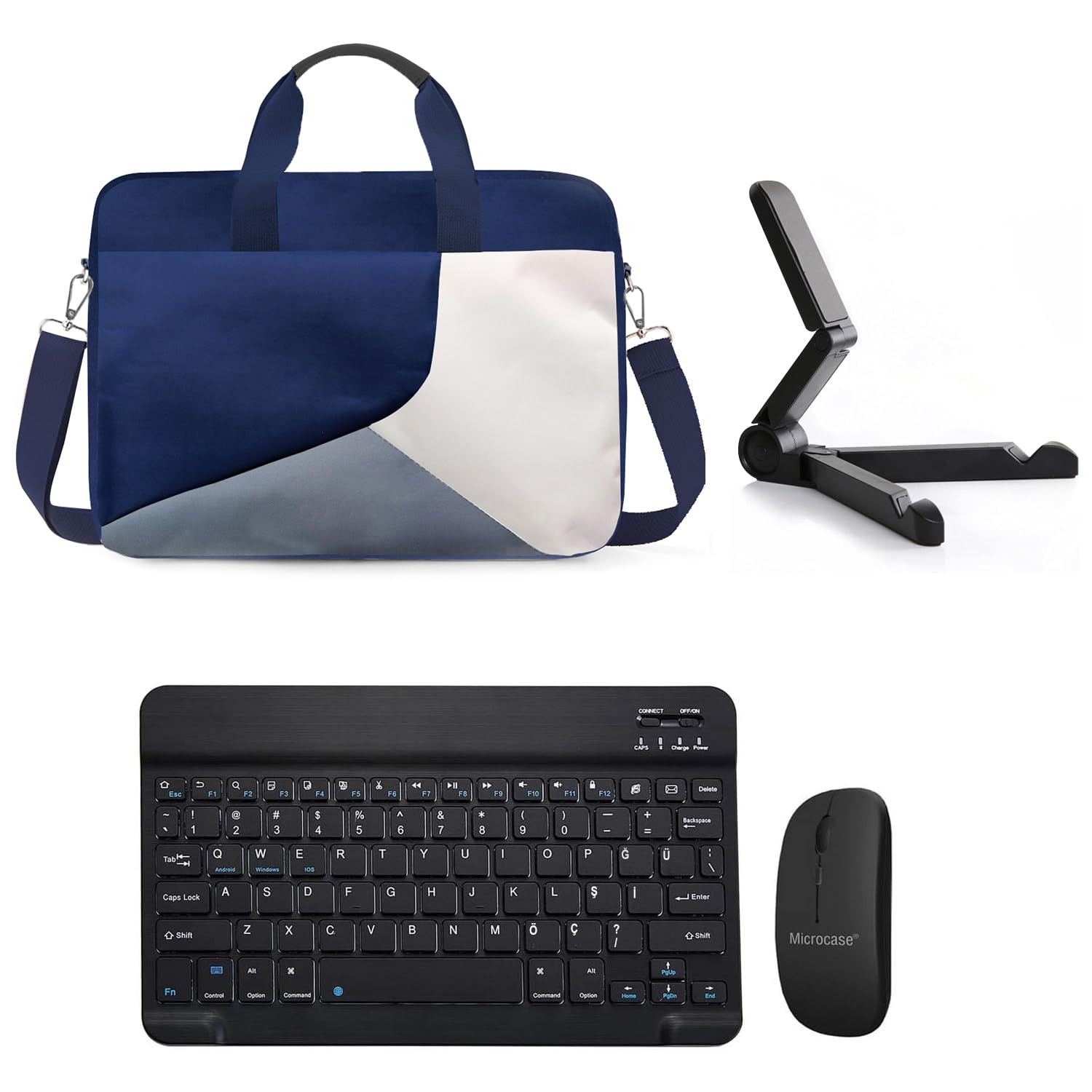Microcase Samsung Galaxy Tab S10 Lite için Tablet Çanta + Bluetooth Klavye + Mouse + Tablet Standı Siyah- AL4234