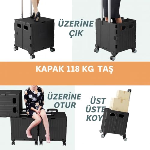Valkyrie Katlanabilir 4 Tekerlekli Alışveriş ve Depolama Çantası – Kapaklı Teleskopik Çekme Kolu Kam