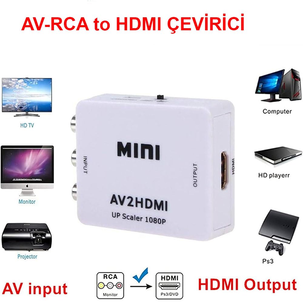 RCA to HDMI Çevirici rca av den hdmi ye ses ve görüntü aktarma AV2HDMI