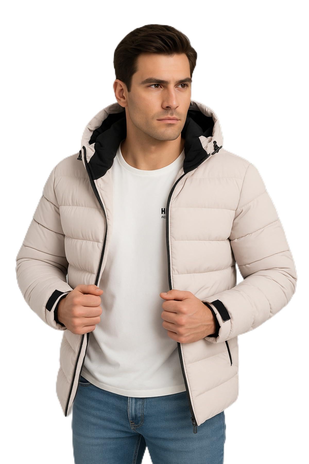 blayn jeans Erkek siyah içi polar Kapüşonlu Şişme günlük ve spor Mont | Kışlık, Rahat ve Suya Dayanı
