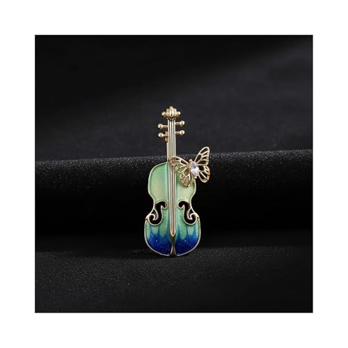 Kelebekli Keman Broş – Mavi-Yeşil Geçişli Mine Kaplama Müzik Temalı Müzikseverler İçin Zarif Takı