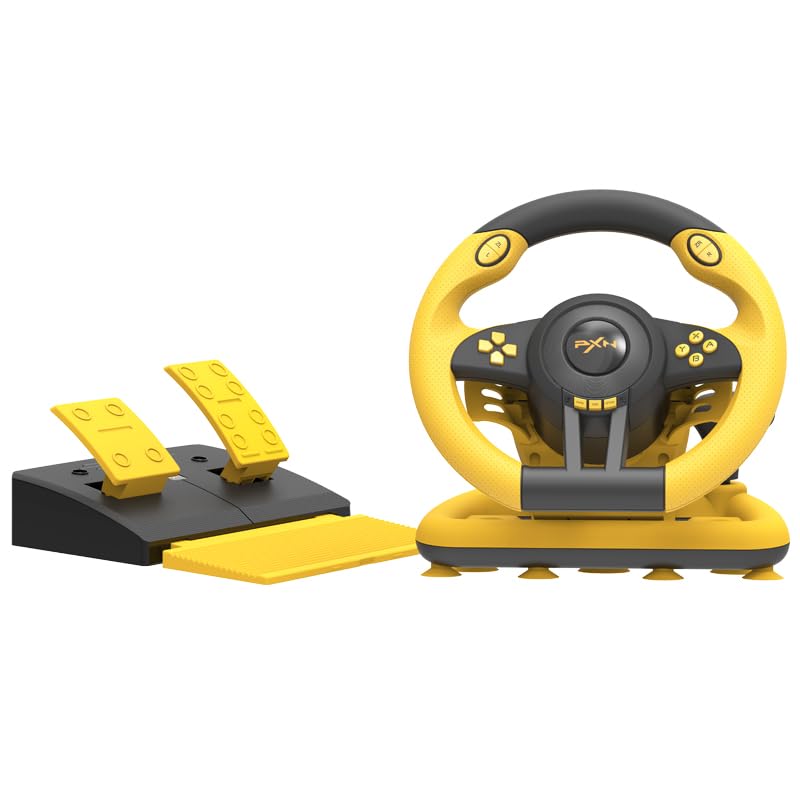 Coverzone Oyun Yarış Direksiyon PXN V3 Pro 180° Yarış Yarış Direksiyonu, Evrensel USB Bağlantı Noktası ve Pedallı, PC, PS3, PS4, Xbox One, Xbox Serisi S&X, Nintendo Switch için uygundur (Sarı)