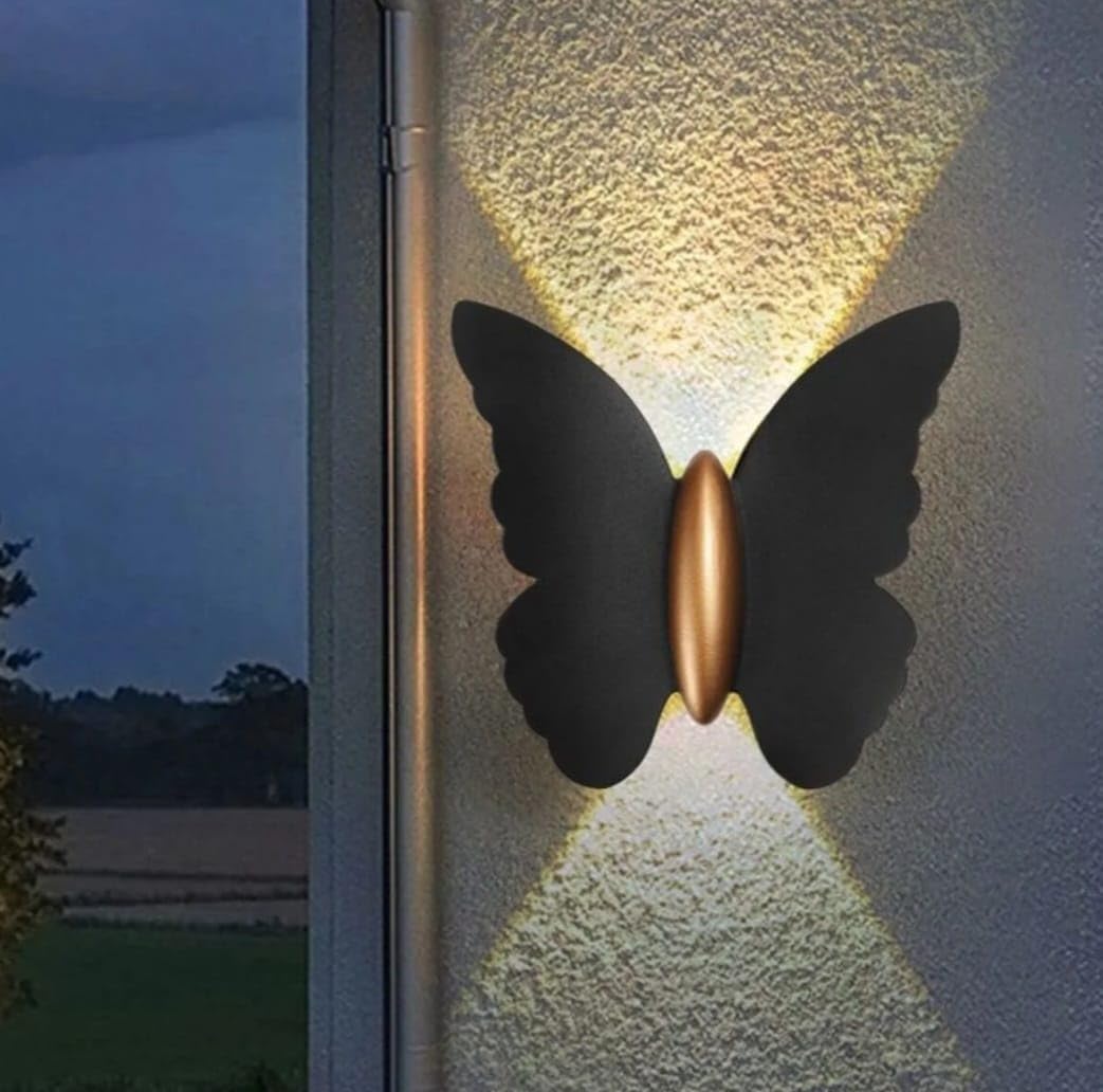 Modern LED Kelebek Duvar Apliği, Siyah Gövde, İç ve Dış Mekan Aydınlatma, Gün Işığı, Dekoratif Kelebek Tasarım