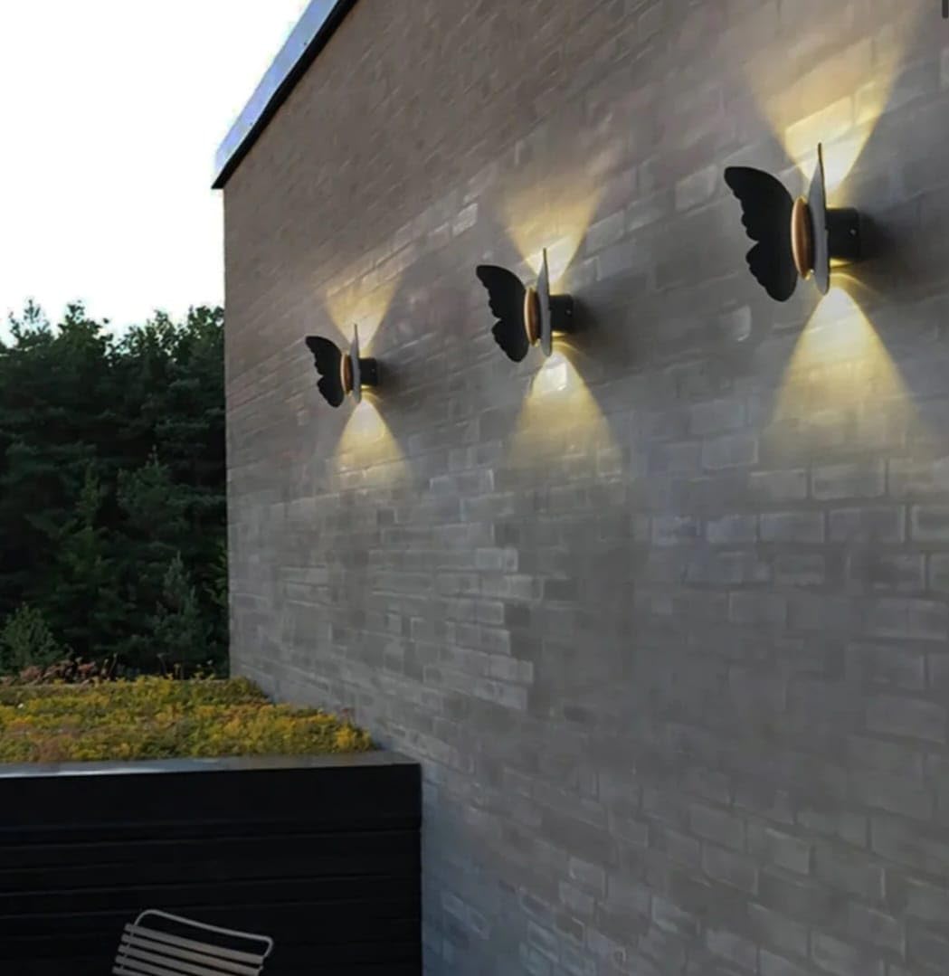 Modern LED Kelebek Duvar Apliği, Siyah Gövde, İç ve Dış Mekan Aydınlatma, Gün Işığı, Dekoratif Kelebek Tasarım