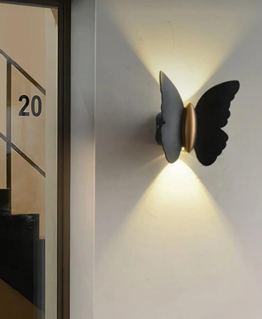 Modern LED Kelebek Duvar Apliği, Siyah Gövde, İç ve Dış Mekan Aydınlatma, Gün Işığı, Dekoratif Kelebek Tasarım