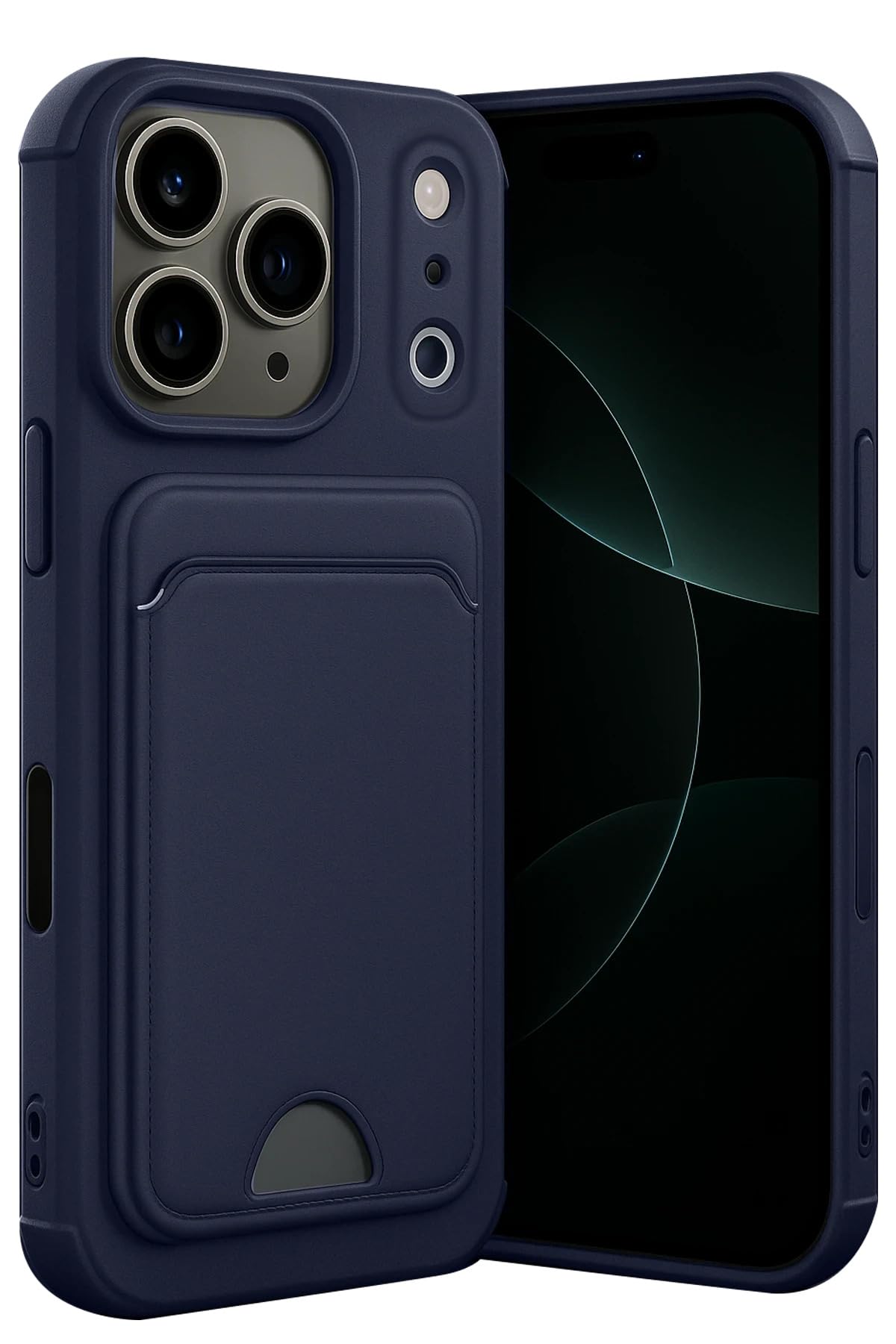anka cep cep telefonu aksesuarları Apple iPhone 17 Pro Max ile Uyumlu Kartvizitlik Özellikli Silikon Kılıf - Lacivert, Kelvin-İphone 17 Pro Max-Kılıf