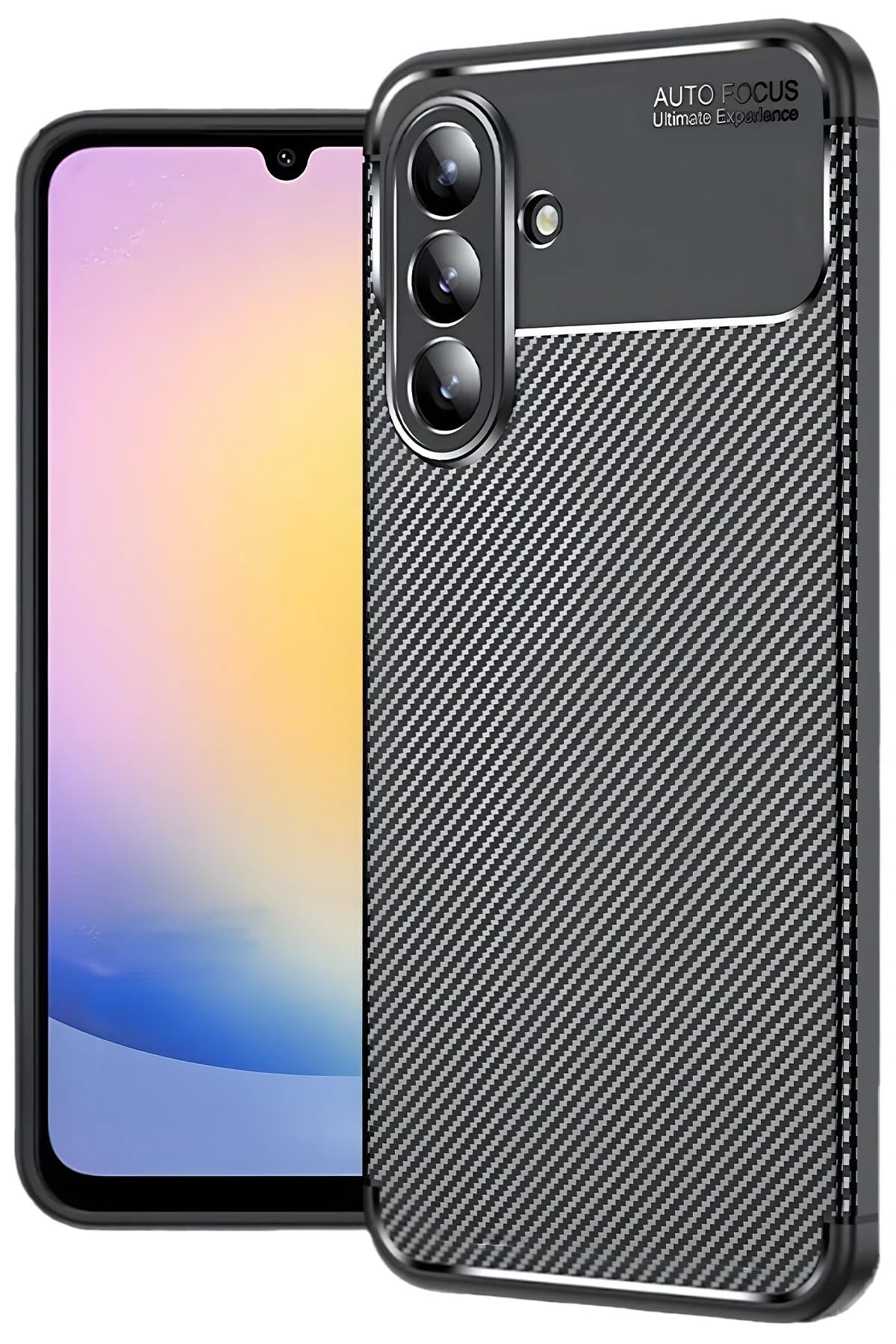 anka cep cep telefonu aksesuarları Samsung ile Uyumlu Galaxy S25 FE Kılıf Auto Focus Karbon Görünümlü Silikon Kapak Siyah, Focus-Samsung S25 FE Kılıf