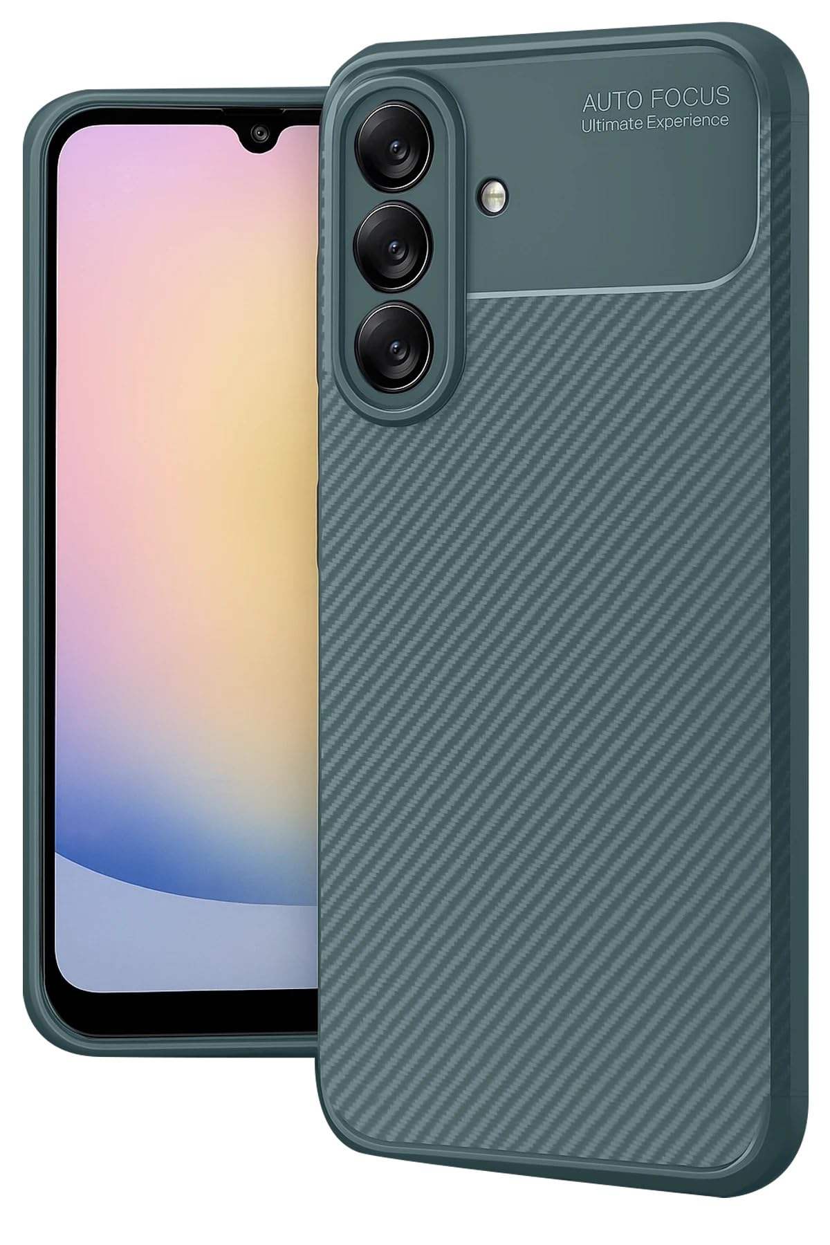 anka cep cep telefonu aksesuarları Samsung İle Uyumlu Galaxy A17 5G Kılıf Auto Focus Karbon Görünümlü Silikon Kapak Yeşil, Karbon-Samsung A17- Kılıf
