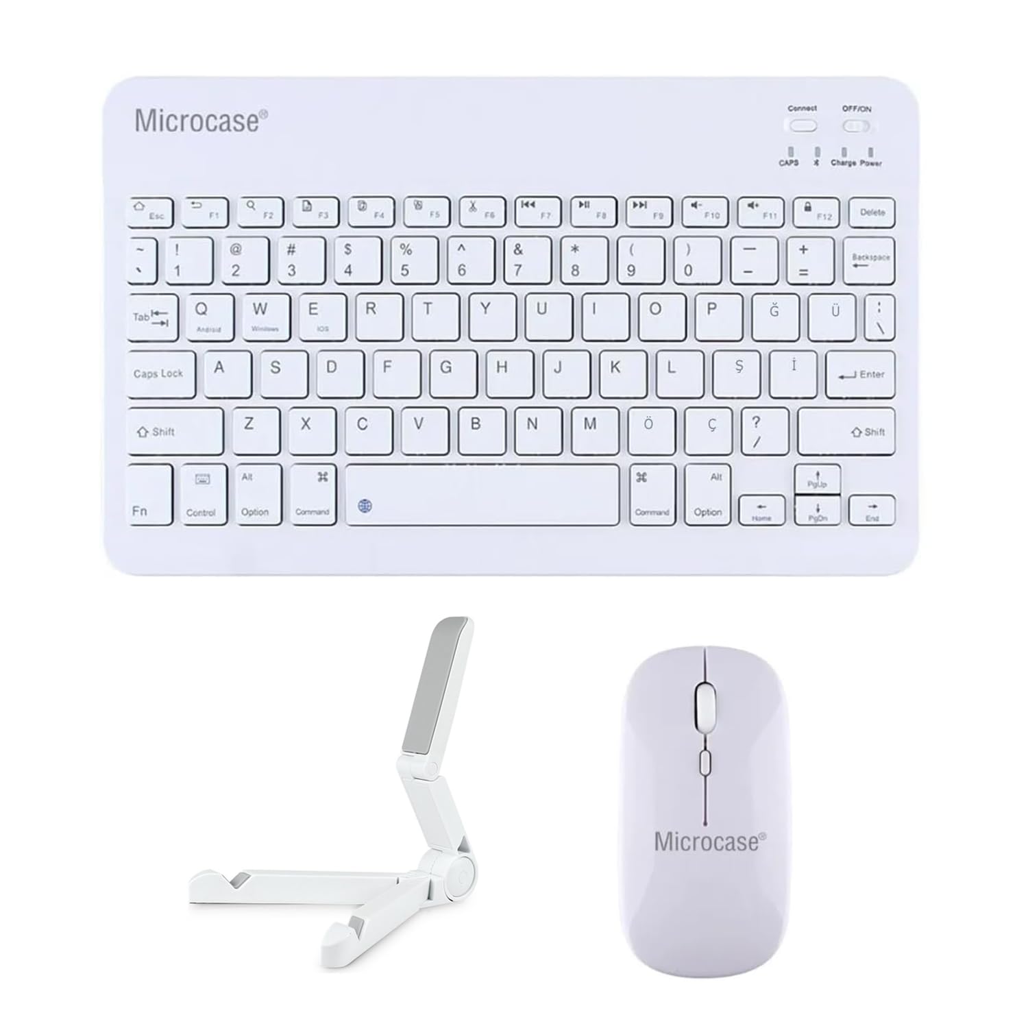 Microcase Samsung Galaxy Tab S10 Lite ile uyumlu Türkçe Bluetooth Klavye+Mouse+Tablet Standı Beyaz AL5166
