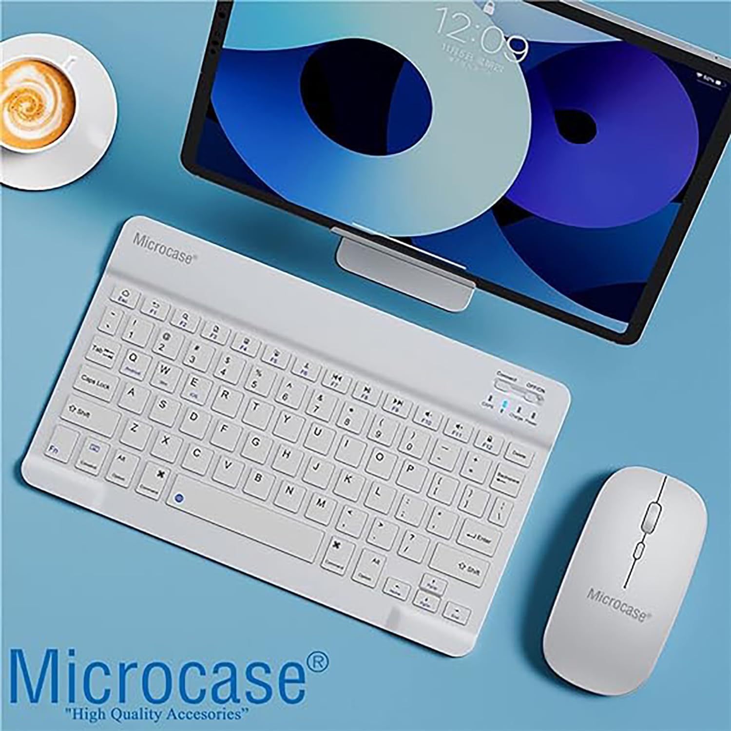 Microcase Samsung Galaxy Tab S10 Lite ile uyumlu Türkçe Bluetooth Klavye+Mouse+Tablet Standı Beyaz AL5166