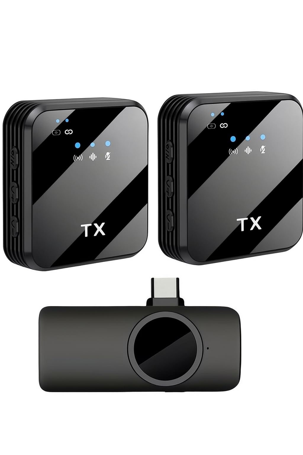 Coverzone Kablosuz Yaka Mikrofonu Çift Mikrofon iPhone 15 16 17 ile Uyumlu TYPE-C Portlu Telefon PC Tablet Video Kayıt Röportaj Canlı Yayın Vlog Kablosuz Mikrofon | 1027