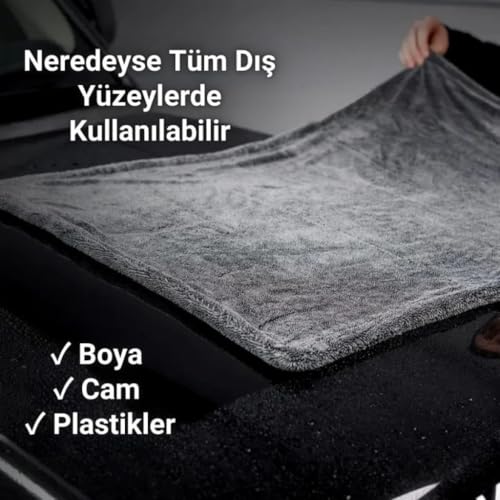 Polham XL 60X90CM 1200GSM Süper Su Emici Özellikli Mikrofiber Araç Kurulama Havlusu, Çizik ve İz Bırakmaz Bez