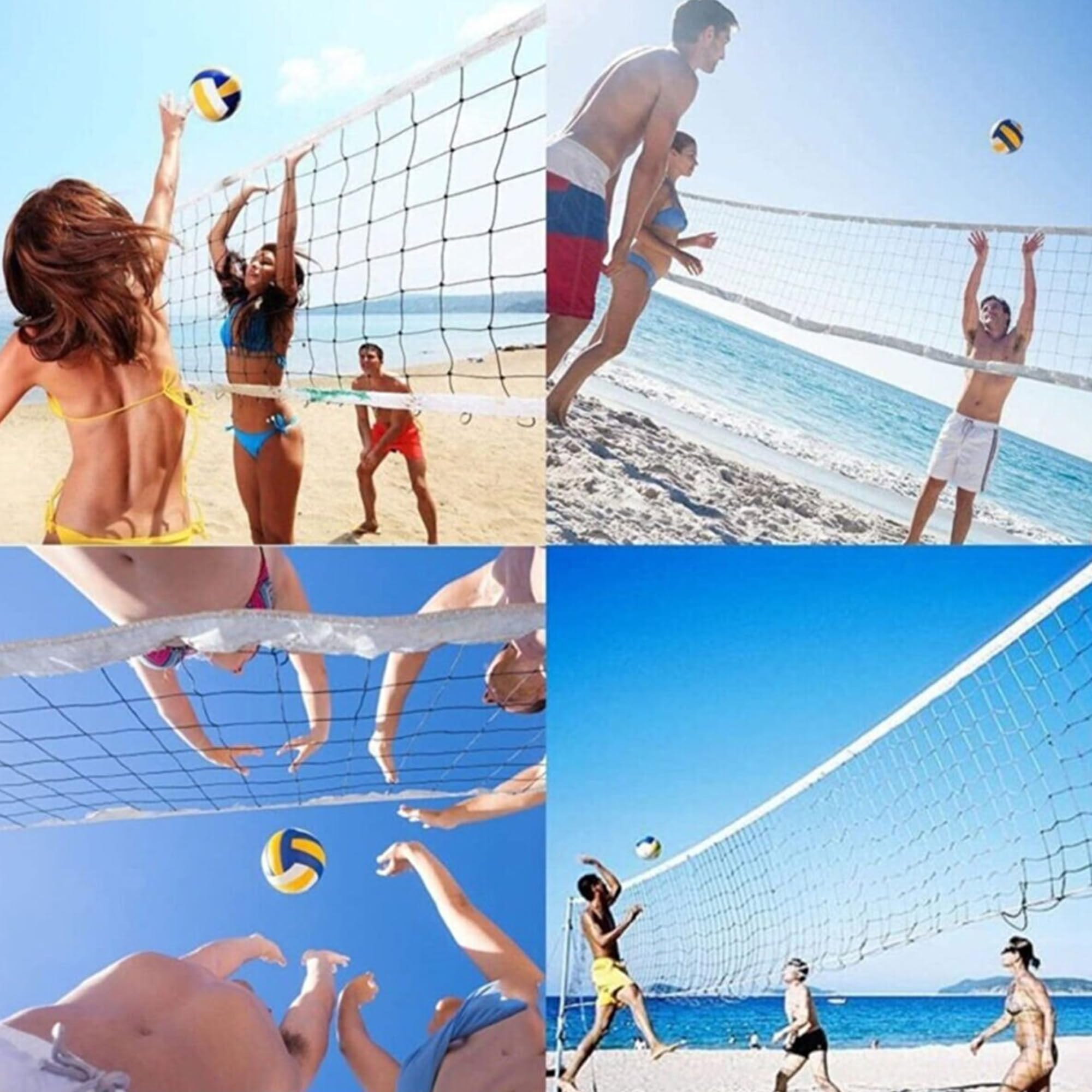 Hsport Profesyonel Voleybol Filesi Taşınabilir Çantalı 9.5 m Antrenman Maç Piknik Okul Otel ve Beach-Plaj için Polyethylene Örgü Metal Kopçalı Dayanıklı İpli Ağ