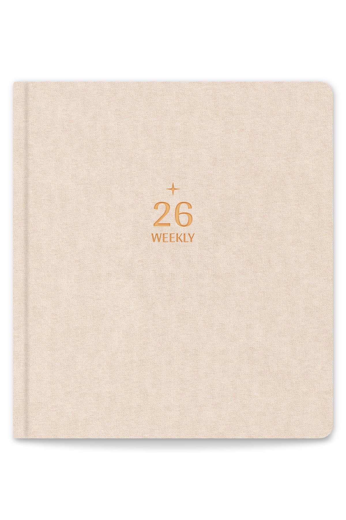 2026 Dikey Haftalık Ajanda 12 Aylık Kir ve Suya Dayanıklı Premium Keten Kapaklı 18x20 cm - Bej