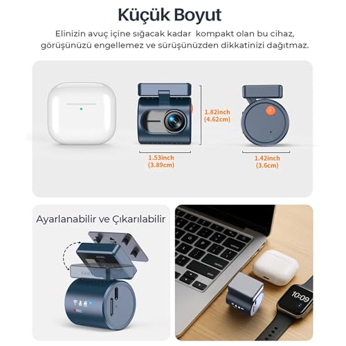 Kawa Mini 3 Pro Gen2 2K 1296P WDR 145° Geniş Açı Lens Araç Kamerası + 32GB Hafıza Kartı