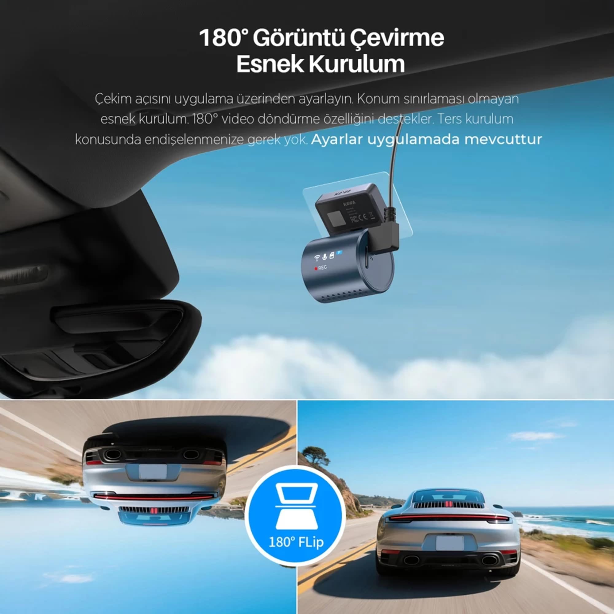 Kawa Mini 3 Pro Gen2 2K 1296P WDR 145° Geniş Açı Lens Araç Kamerası + 32GB Hafıza Kartı