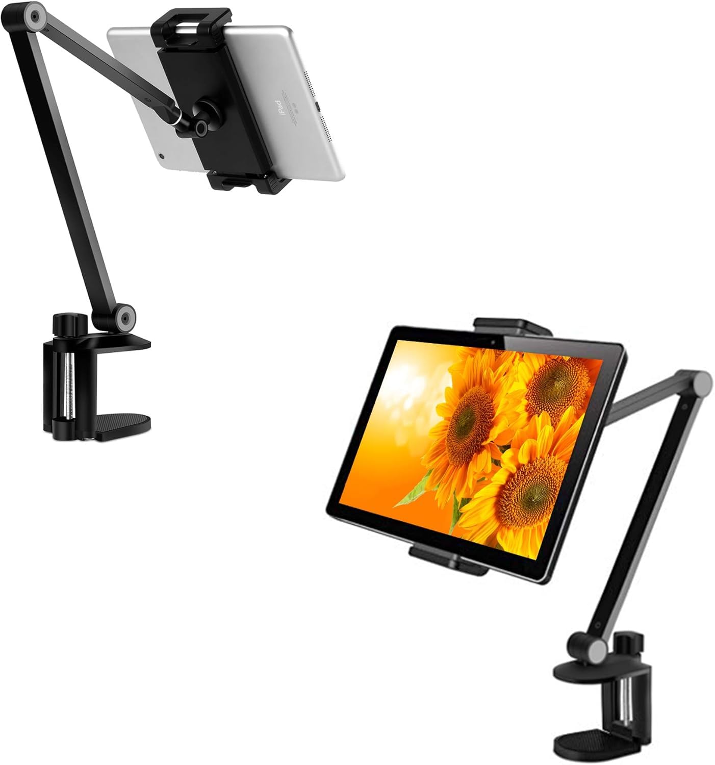 Alüminyum Uzun Kollu Ayarlanabilir Tablet Standı, 360 Derece Döndürülebilir, iPhone/iPad/iPad Mini/iPad Pro 12,9 inç Herhangi Bir Telefon/Tablet 4-13 inç, Ev, Ofis, Mutfak ve Yatak Kullanımına Uygun