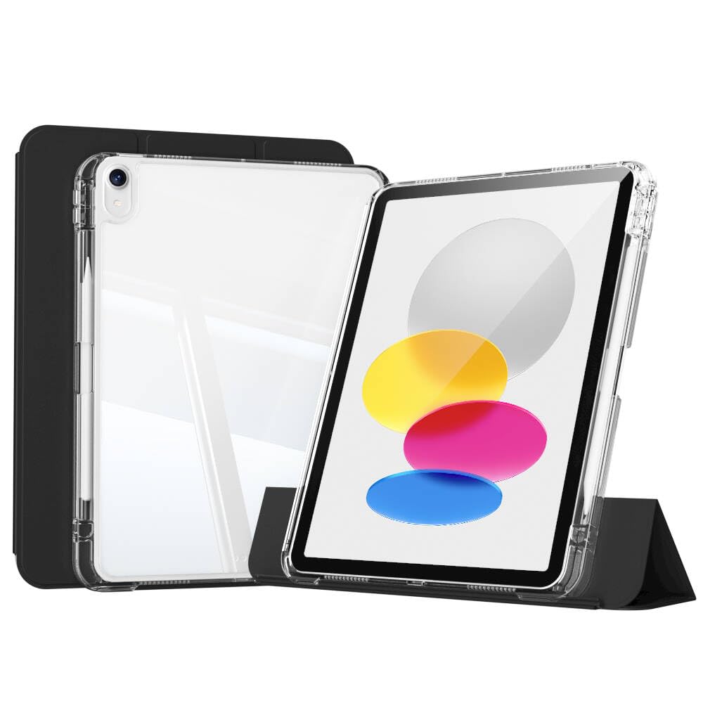 ​Apple iPad 10.9 2022/2025 10/11.Nesil (A16) ile Uyumlu Kılıf Magnetik Ayrılabilen Kalem Bölmeli Çift Kapaklı Airbagli Ayrılabilen Sliding Tablet Kapak - Siyah