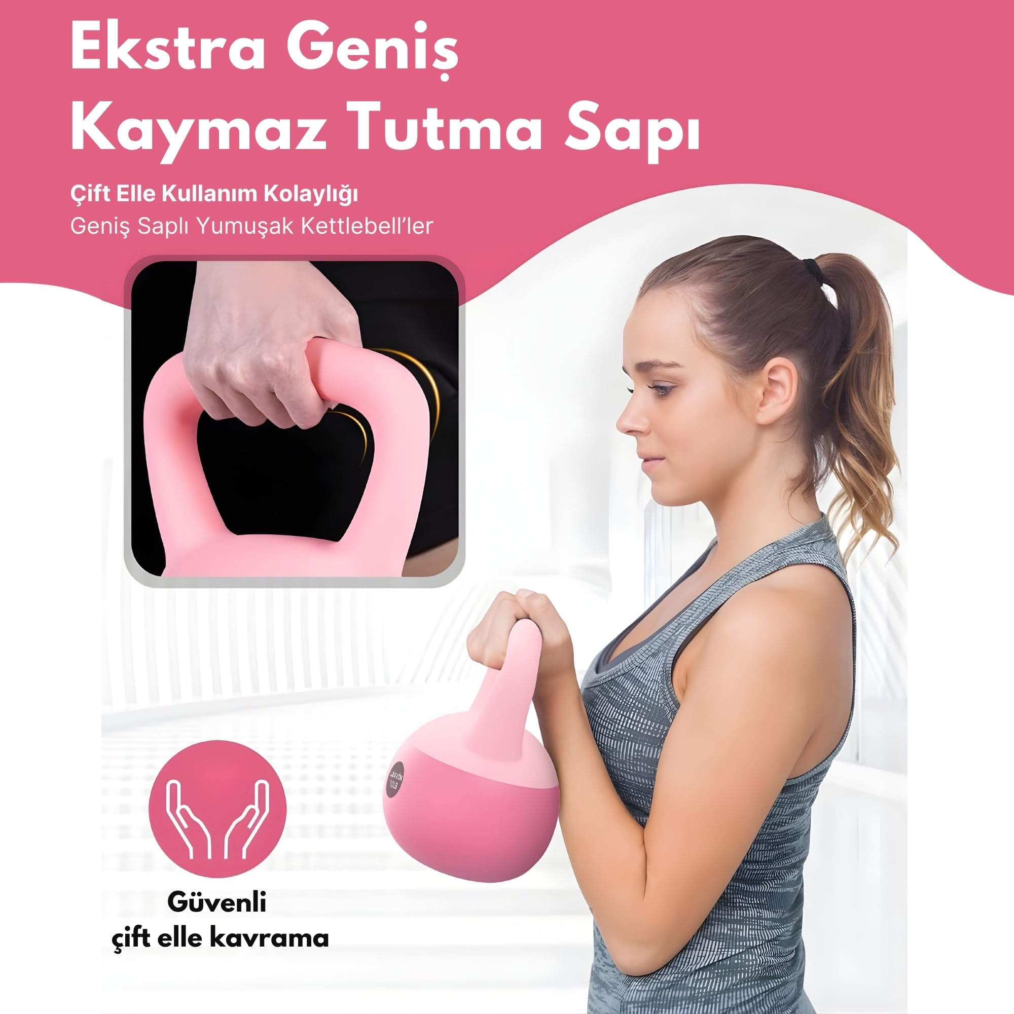 Sporsize Soft Touch Kettlebell – Kaydırmaz Yüzey – Evde Spor & Fitness Ağırlığı – 2–10 kg Seçenekleri (Soft Pembe, 3 KG)