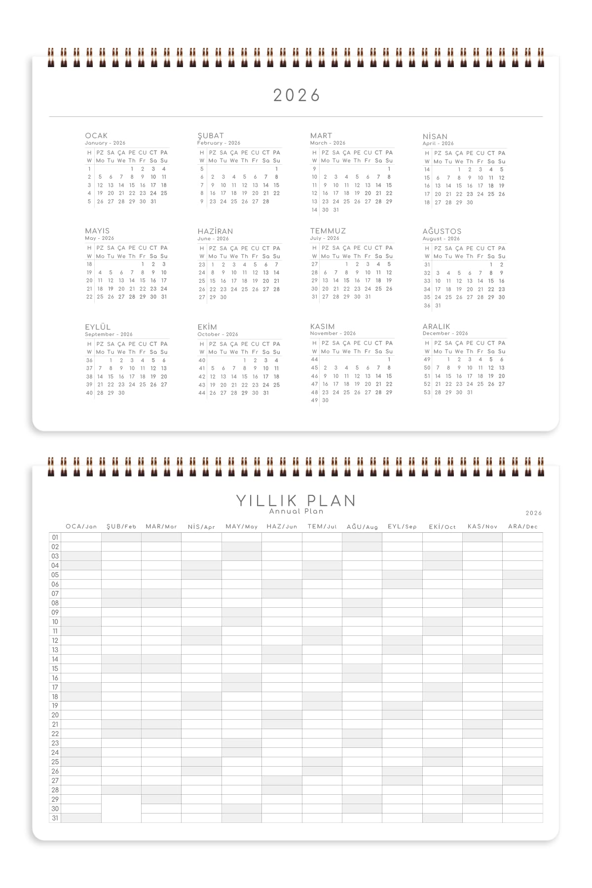 2026 Haftalık Spiralli Masaüstü Planlayıcı 24x34 cm - Desk Planner Manzara