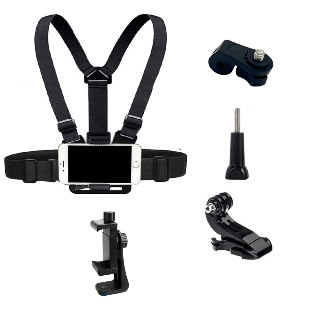 Coverzone 5 Parça Göğüs Bandı Aksiyon Kamera ve Telefon Tutucu – 360° Döner, Ayarlanabilir Harness, Spor ve Outdoor Kayıt İçin Chest Mount Holder | ZR1130