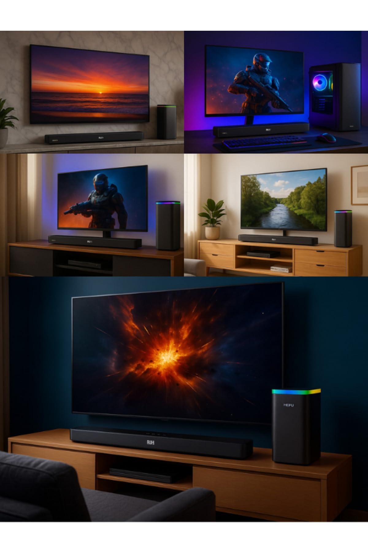 HP Teknoloji Gelsin HP-TV06 Soundbar, Kablosuz Ev Sinema Sistemi, 180W Toplam Güç, 100x11x7 cm, Blue