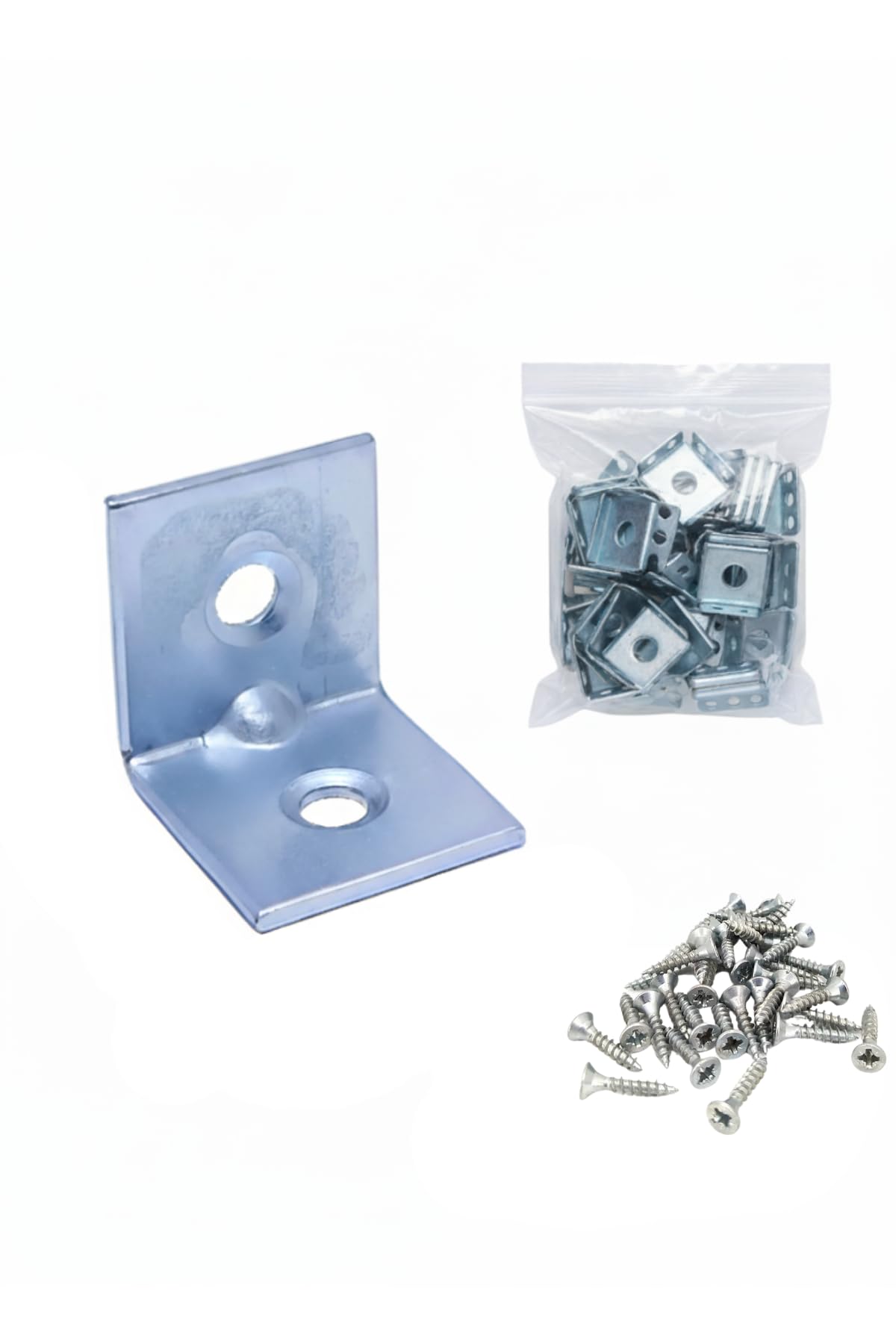 25 Adet, L Tipi Metal Köşebent, 16x16x16mm, Vida Dahil, Mobilya Dolap Raf Montaj Bağlantı Aparatı, 2mm Kalınlık, Gümüş Renk