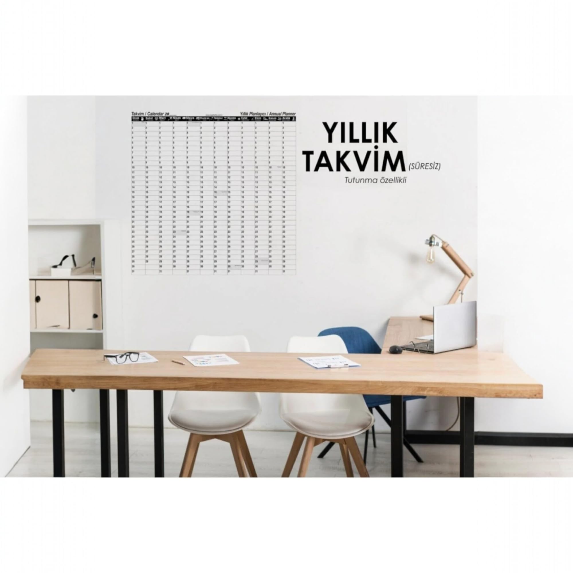 Cengo Yıllık Planlayıcı Takvim Çizelgesi 100x100cm Kağıt Tahta + Doldurulabilir Silgili Beyaz