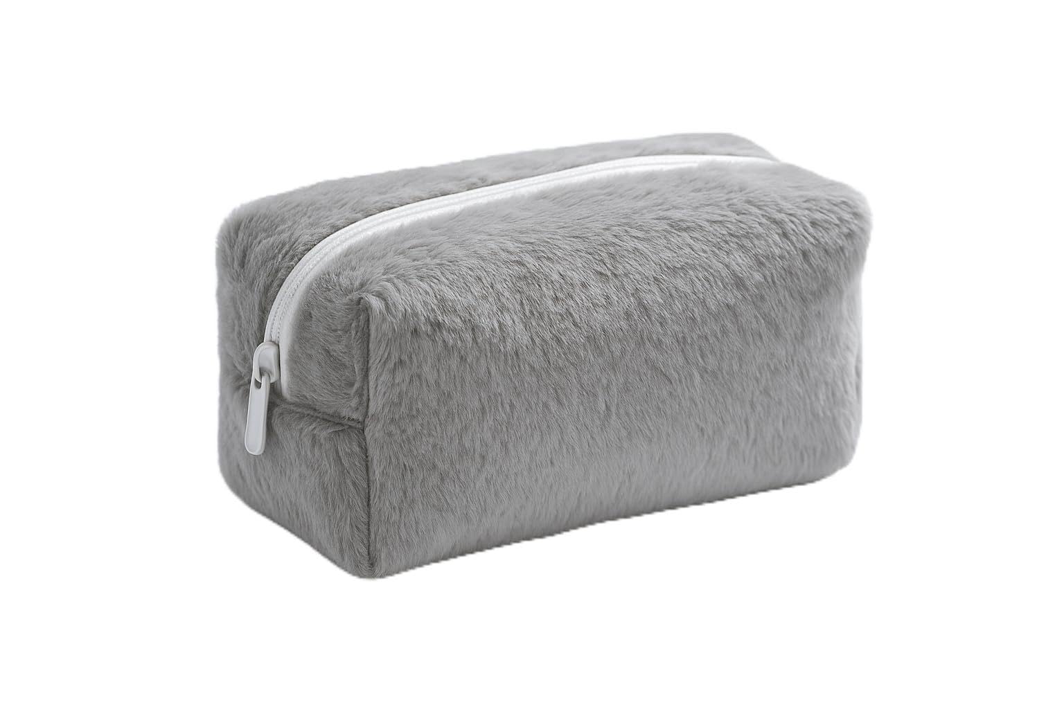 Peluş Yumuşacık Makyaj Çantası - Kozmetik Organizeri (Gri)