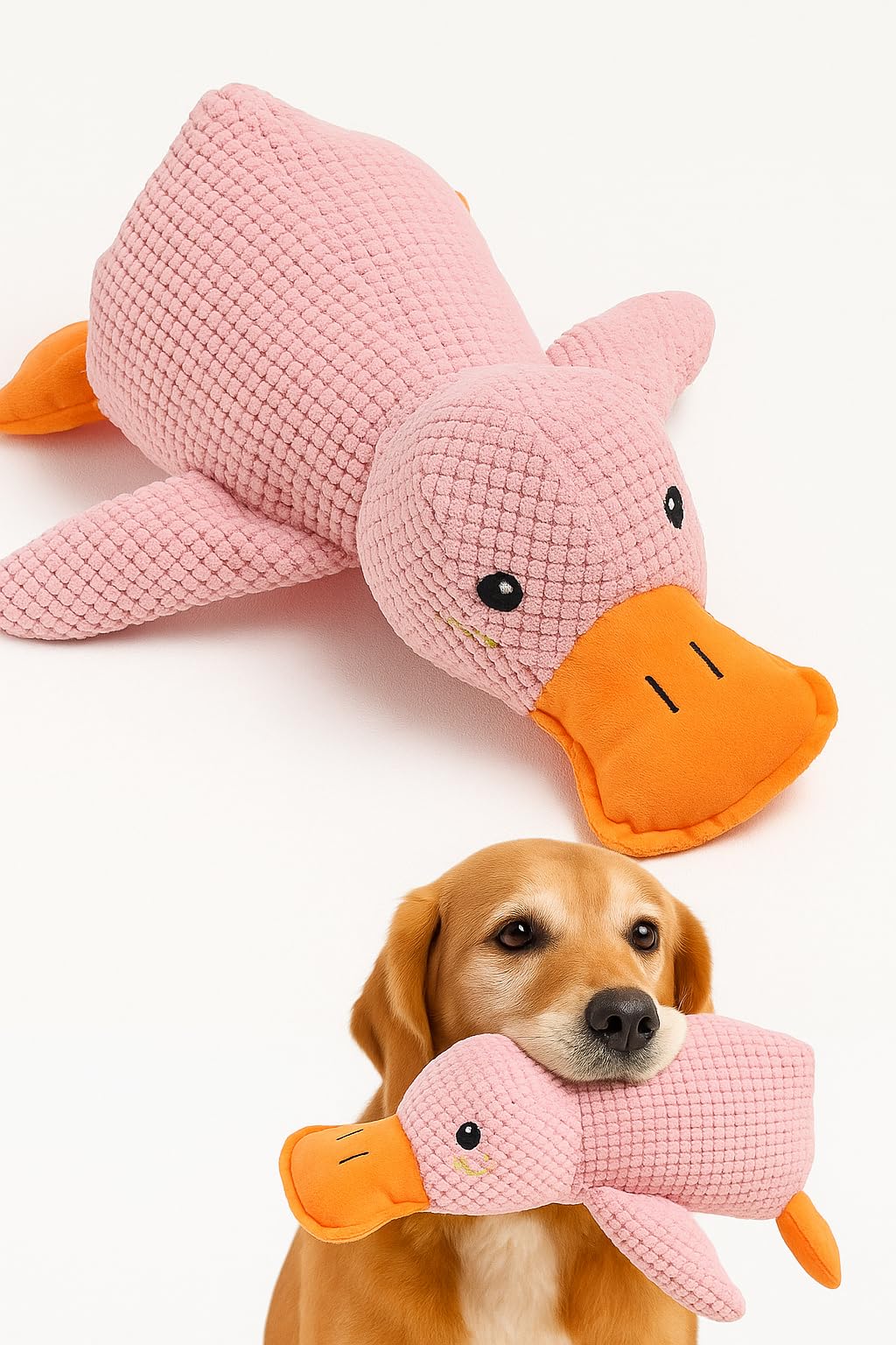 Busstier Köpek Oyuncağı Ördek Şekilli Peluş Sesli ve Hışırtılı Dayanıklı Çiğneme ve Isırma Oyuncağı Anti Stres Yumuşak Peluş Köpek Eğitim ve Oyun Oyuncağı (Pembe)
